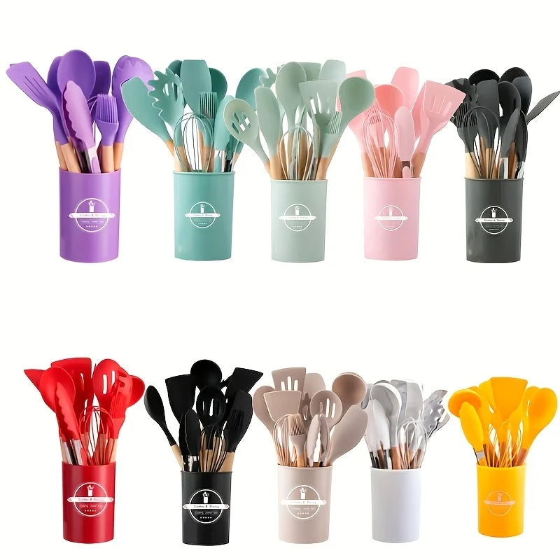 VIOLET Set de 12 ustensiles de cuisine en silicone antiadhésif.